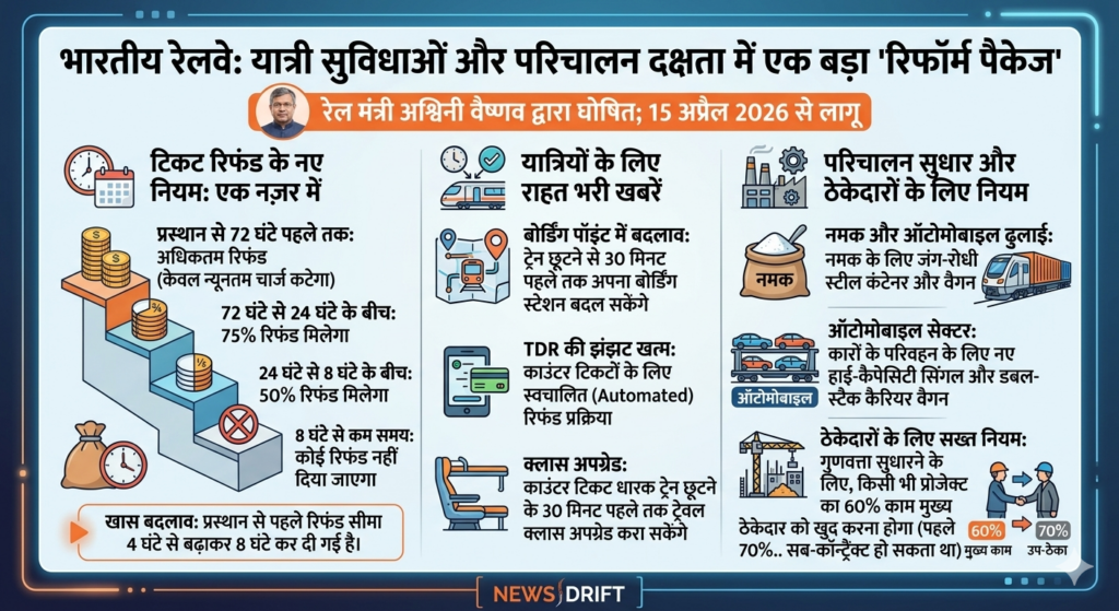 रेलवे टिकट कैंसिलेशन के नियम बदले: अब 8 घंटे पहले तक ही मिलेगा रिफंड